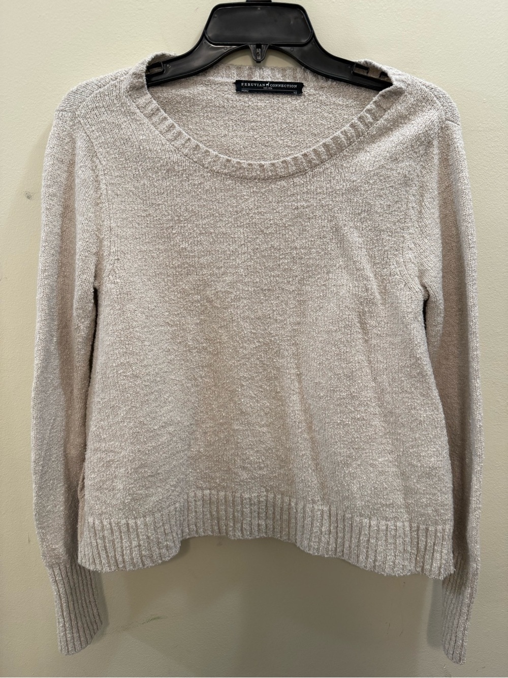 Peruvian Connection Cream Cropped Swing Sweater XS Textured Pima Cotton
